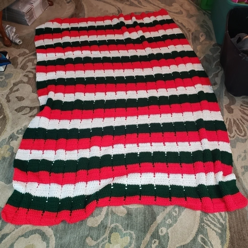 Handmade Granny Striped‎ Crochet Blanket Throw Afghan